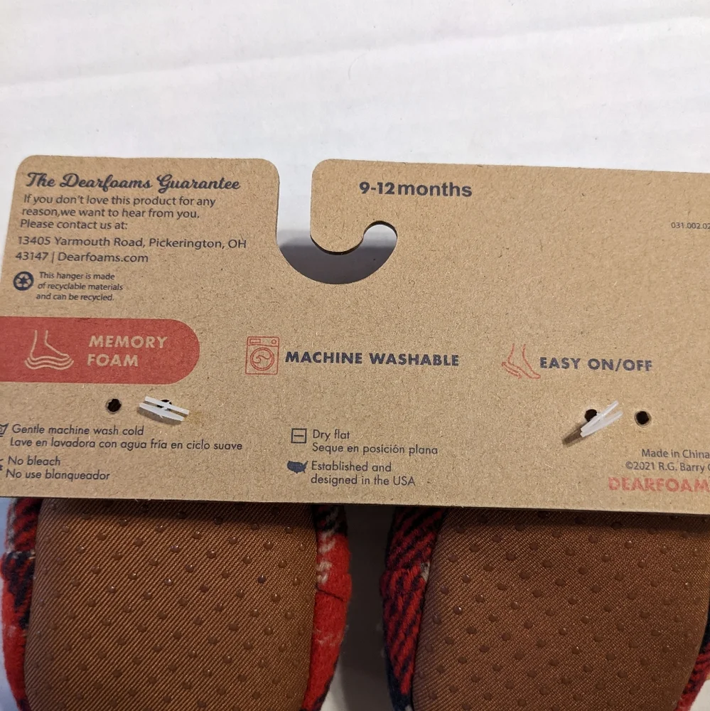 Brand New Dearfoams BABY BEAR Memory Foam Plaid Slippers Size 9-12 Months